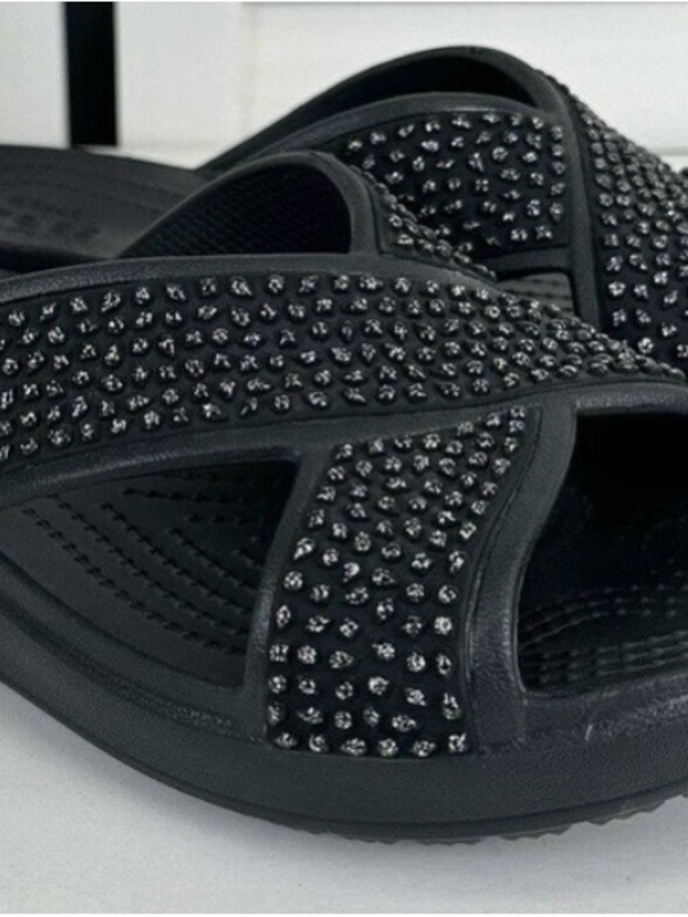 CROCS Sloane embellished Black Slide Sandals - Picture 2 of 10